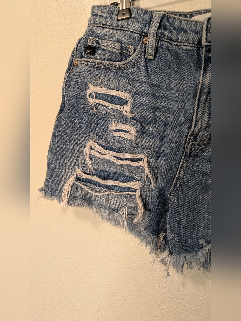 Kancan Ella High-Rise Fray Hem Mom Shorts - Light Blue - Picture 14 of 15